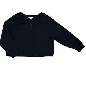 Victoria's Secret Top Women's Large Black Henley Knit Crop Top L